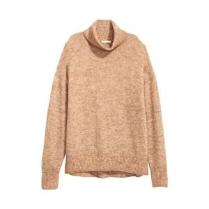 H&M Beige Wool Mohair blend Mélange Oversized Turtleneck Sweater. M NWT